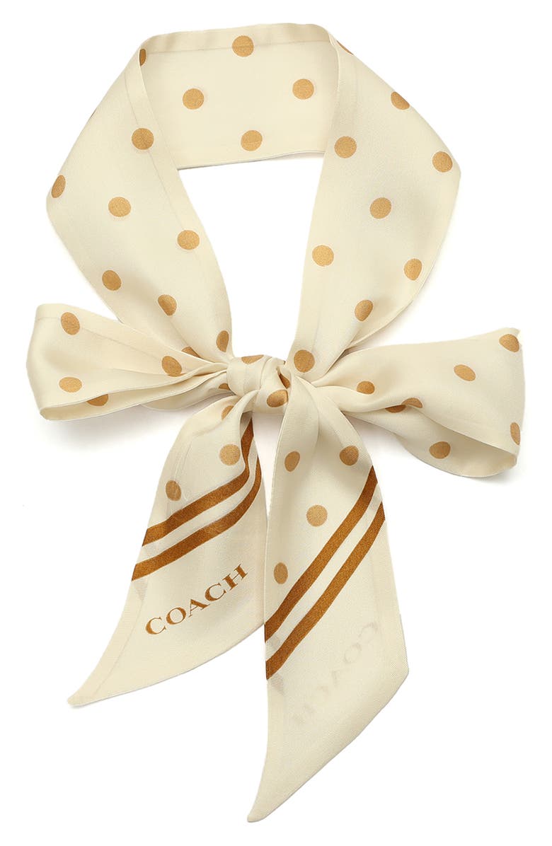 COACH Polka Dot Silk Skinny Scarf, Main, color, Chalk