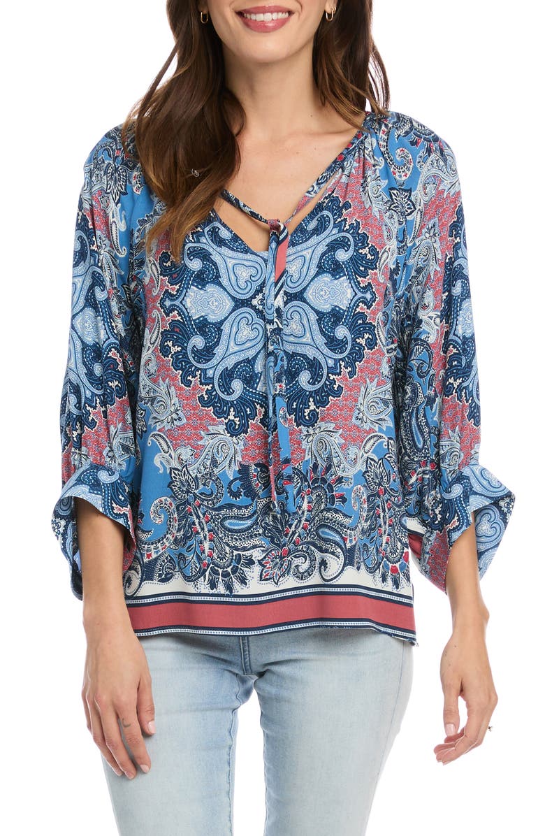 Karen Kane Blouson Sleeve Paisley Peasant Top, Main, color,
