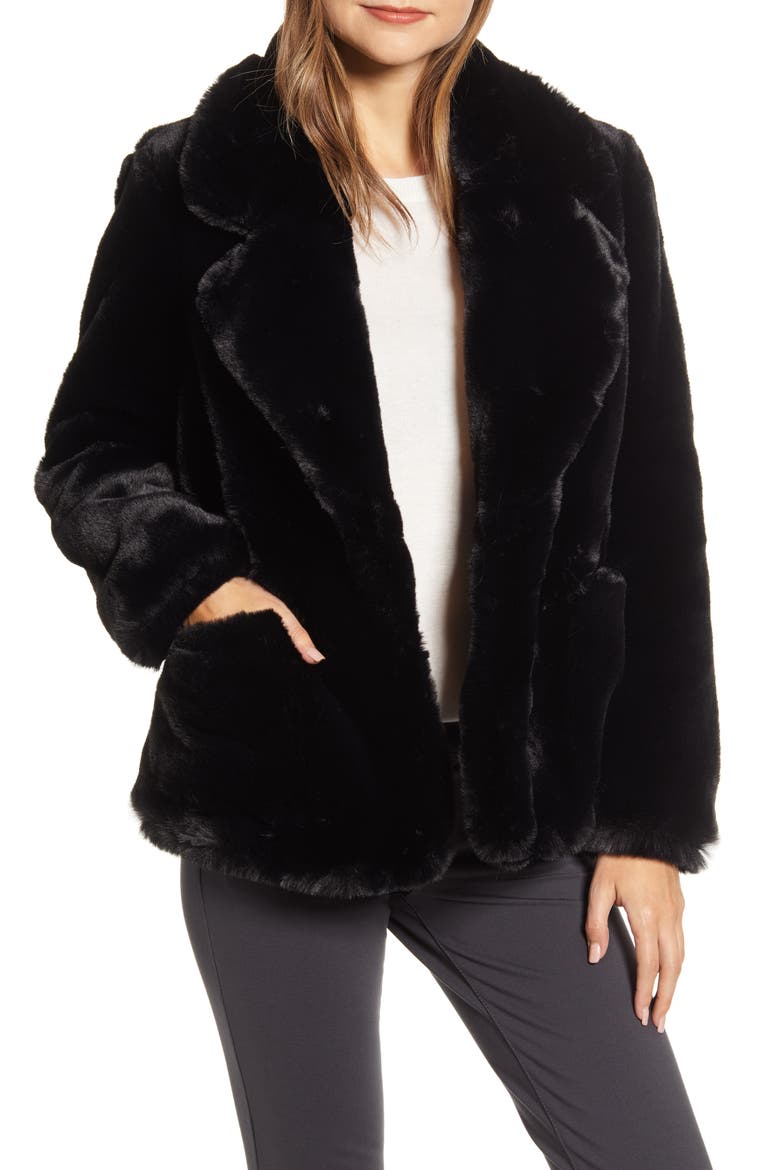 Faux Fur Jacket, Main, color, BLACK