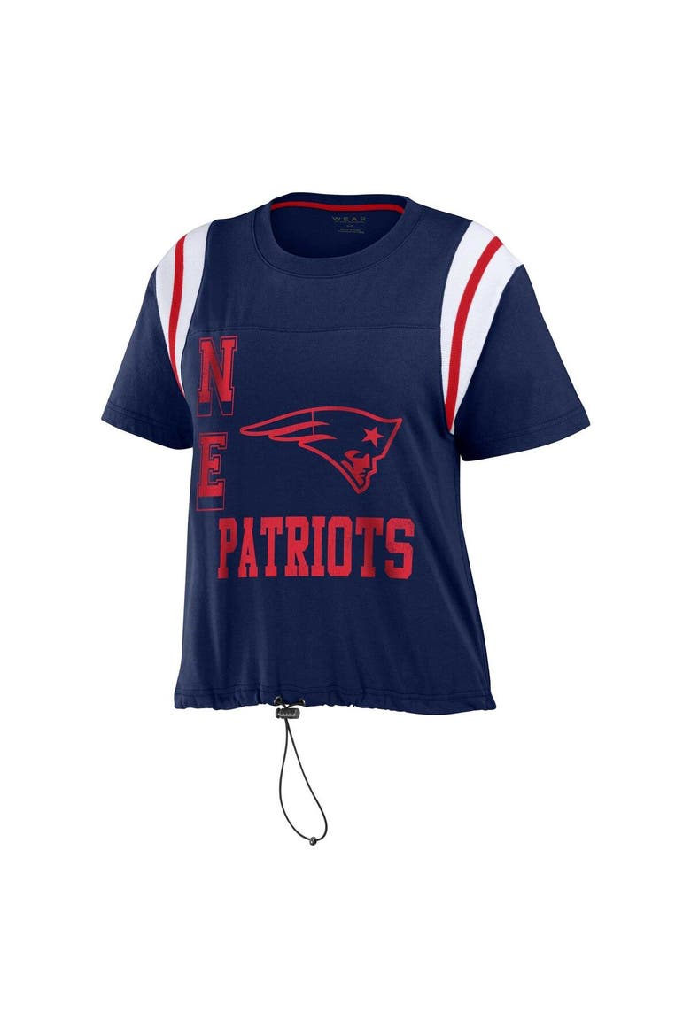 Women's WEAR by Erin Andrews Navy New England Patriots Cinched Colorblock T-Shirt, Alternate, color, Navy