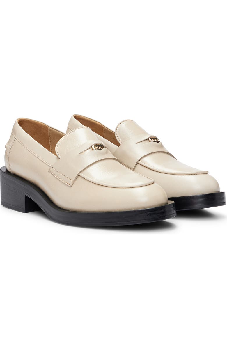 BOSS Iryna Leather Penny Loafer, Main, color, Beige