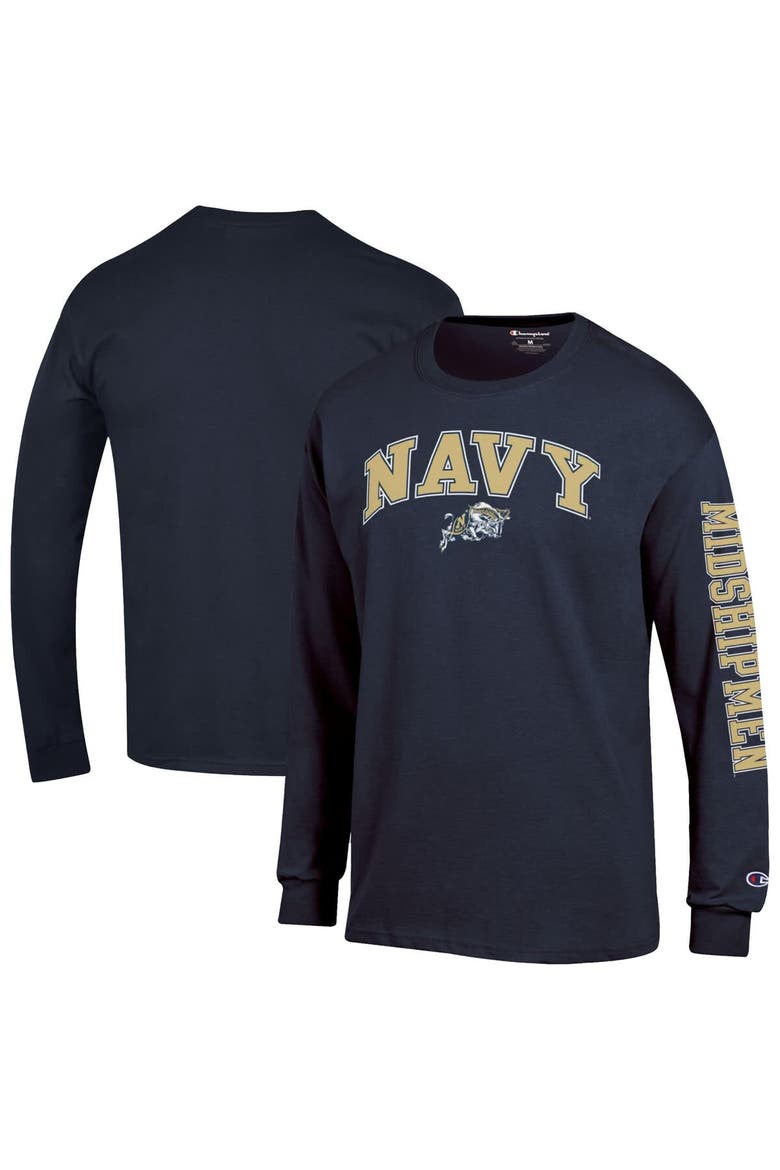 Men's Champion  Navy Navy Midshipmen Arch Over Logo 2-Hit Long Sleeve T-Shirt, Main, color, Navy