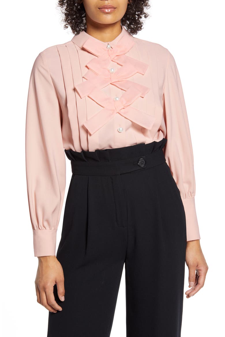 x Atlantic-Pacific Bow Front Pleated Blouse (Nordstrom Exclusive), Main, color, PINK SMOKE