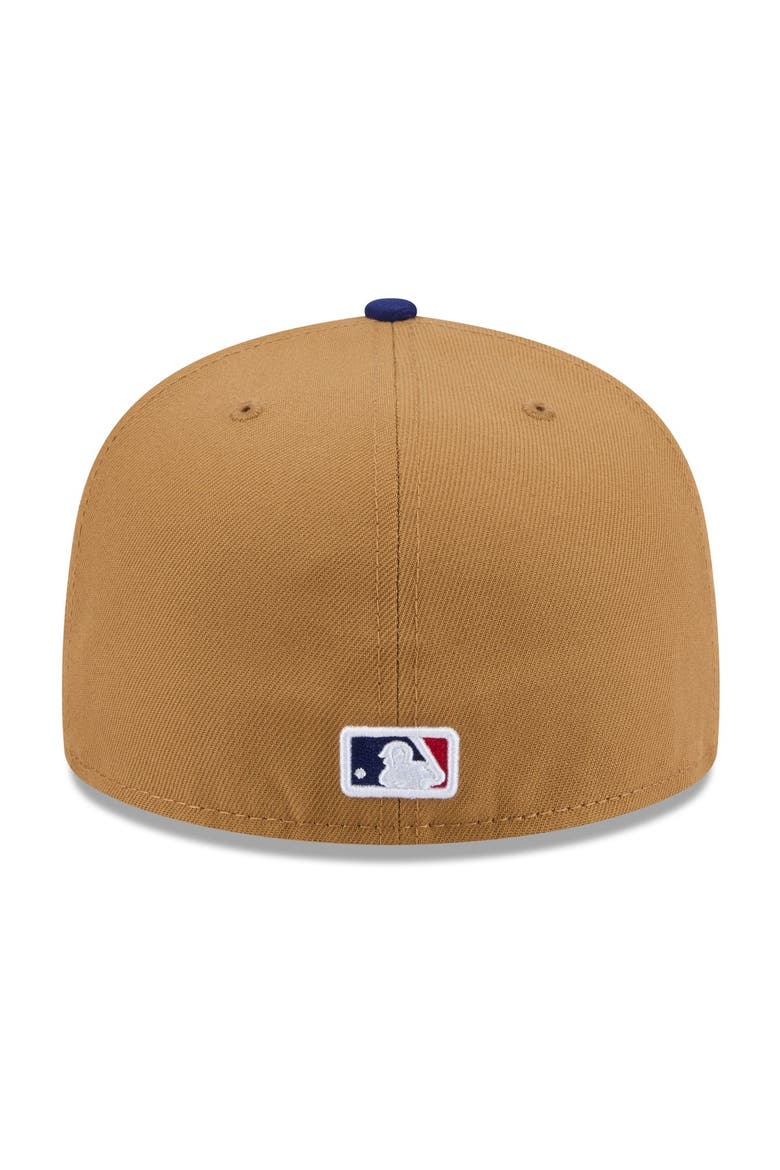 Men's New Era Tan Los Angeles Dodgers Fruit Sticker 59FIFTY Fitted Hat, Alternate, color, Tan