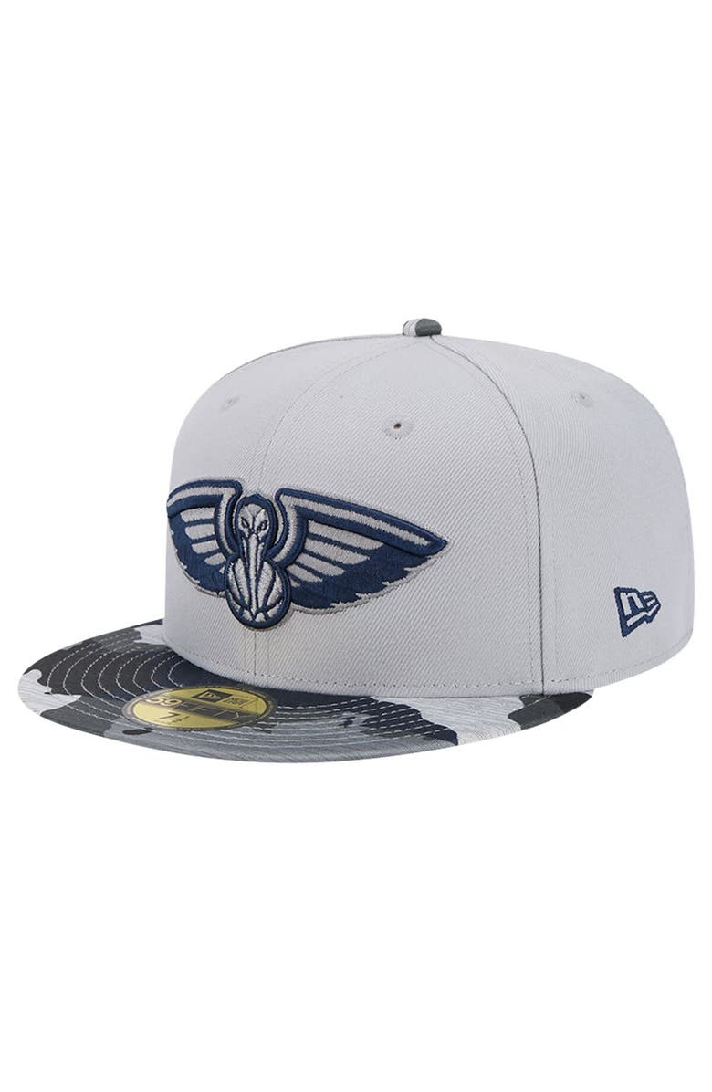 New Era Men's New Era Gray New Orleans Pelicans Active Color Camo Visor 59FIFTY Fitted Hat, Main, color, Gray
