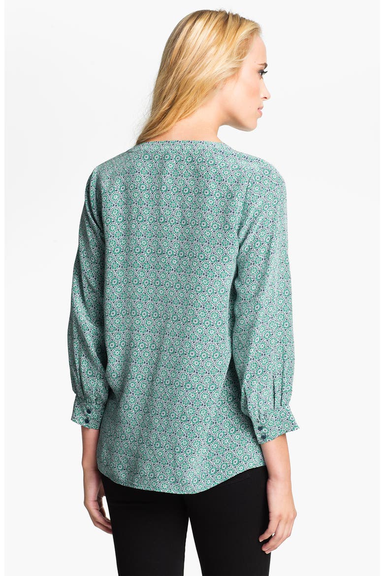 'Aceline' Sheer Print Silk V-Neck Top, Alternate, color, DEEP MINT