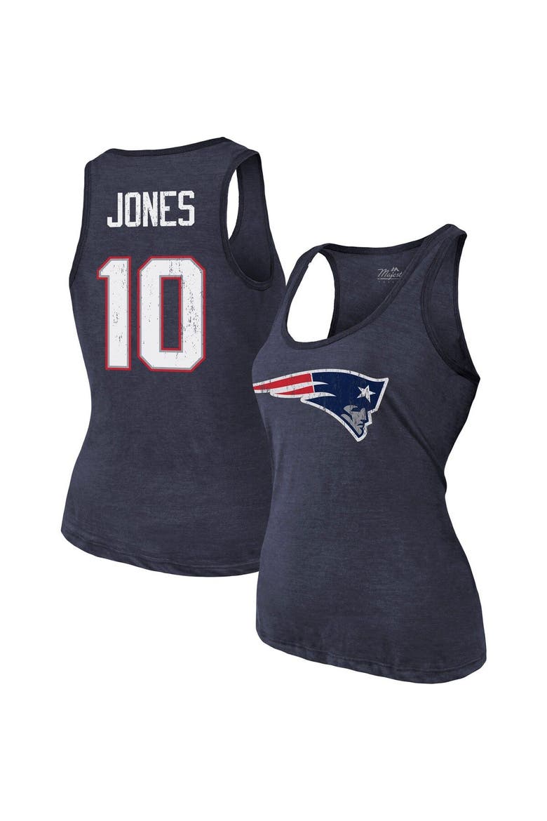 Women's Majestic Threads Mac Jones Navy New England Patriots Player Name & Number Tri-Blend Tank Top, Main, color, Navy