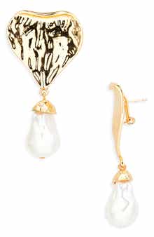Tasha Faux Pearl Drop Heart Earrings