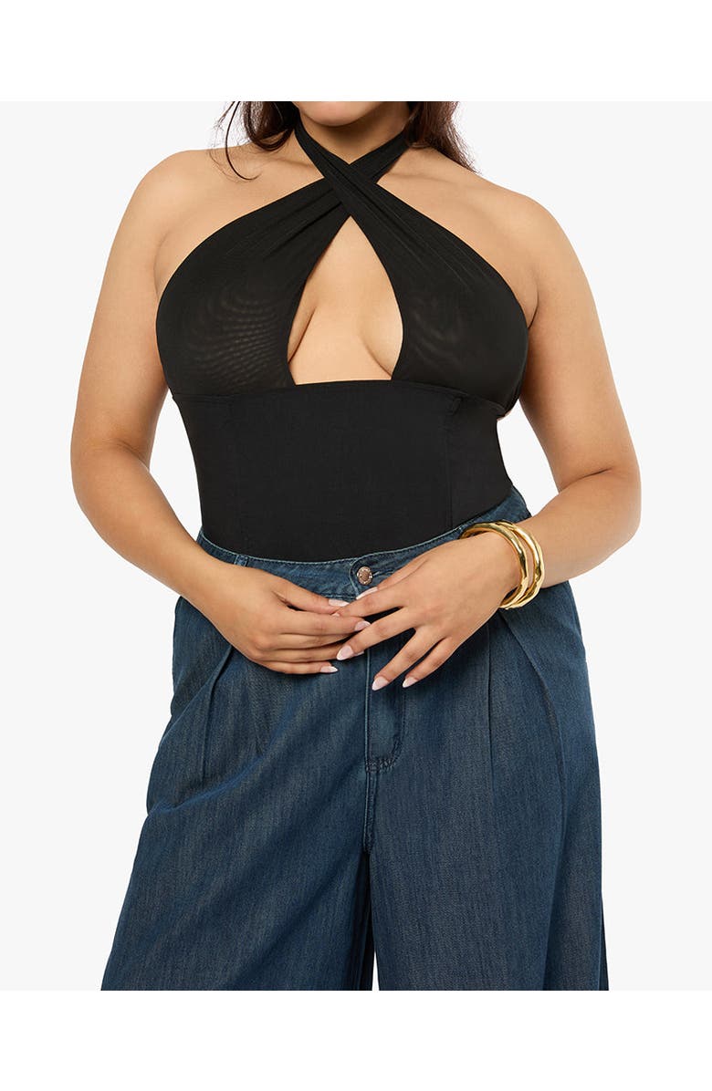 WeWoreWhat Cross Halter Corset Top, Main, color, Black