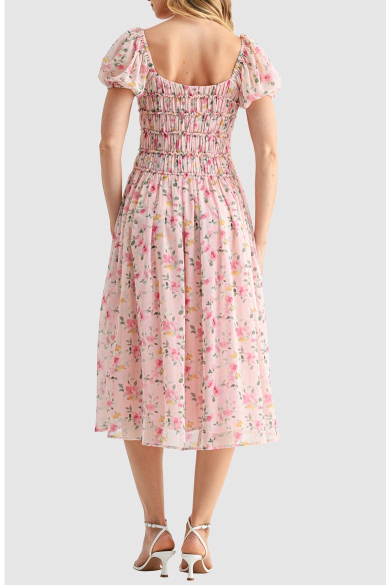 Chiffon Smocked Midi Dress, Alternate, color, BLUSH FLORAL
