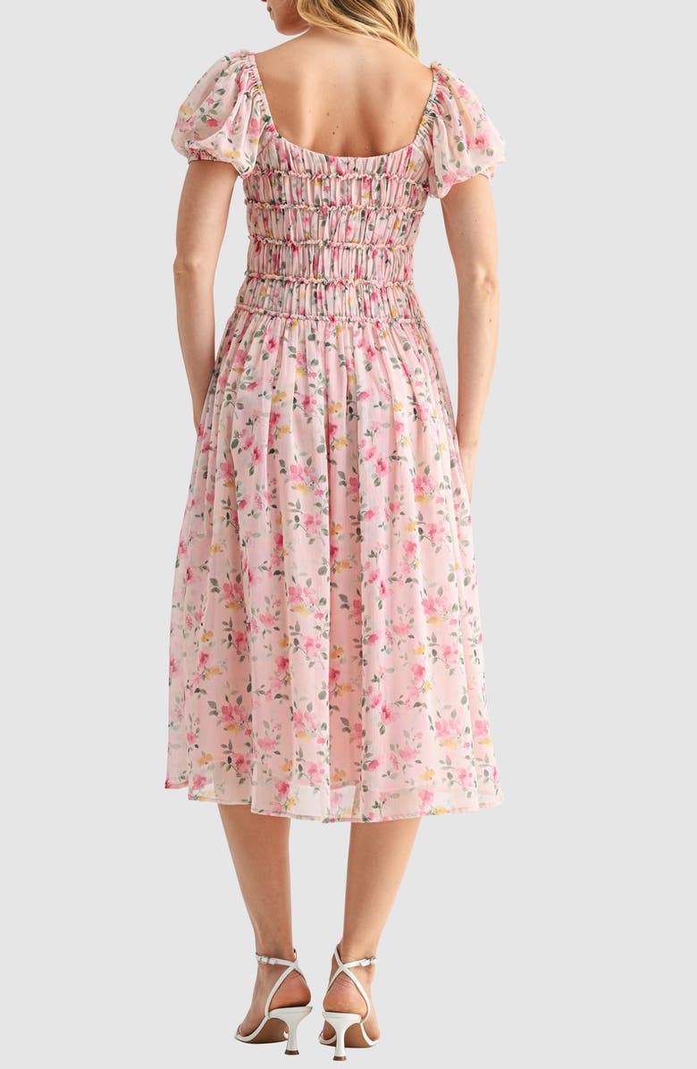 Lush Chiffon Smocked Midi Dress, Alternate, color, Blush Floral