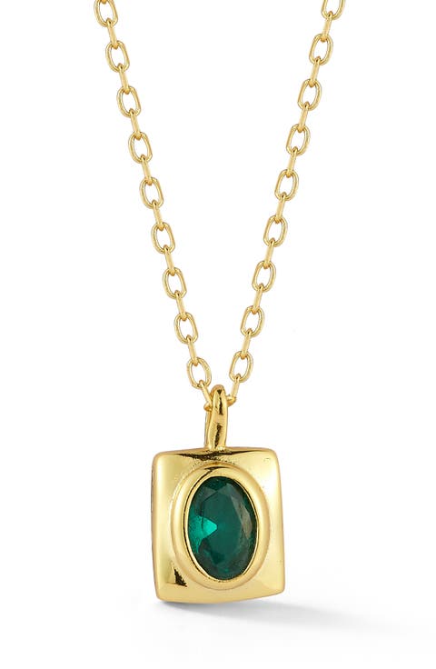 Cubic Zirconia Square Pendant Necklace