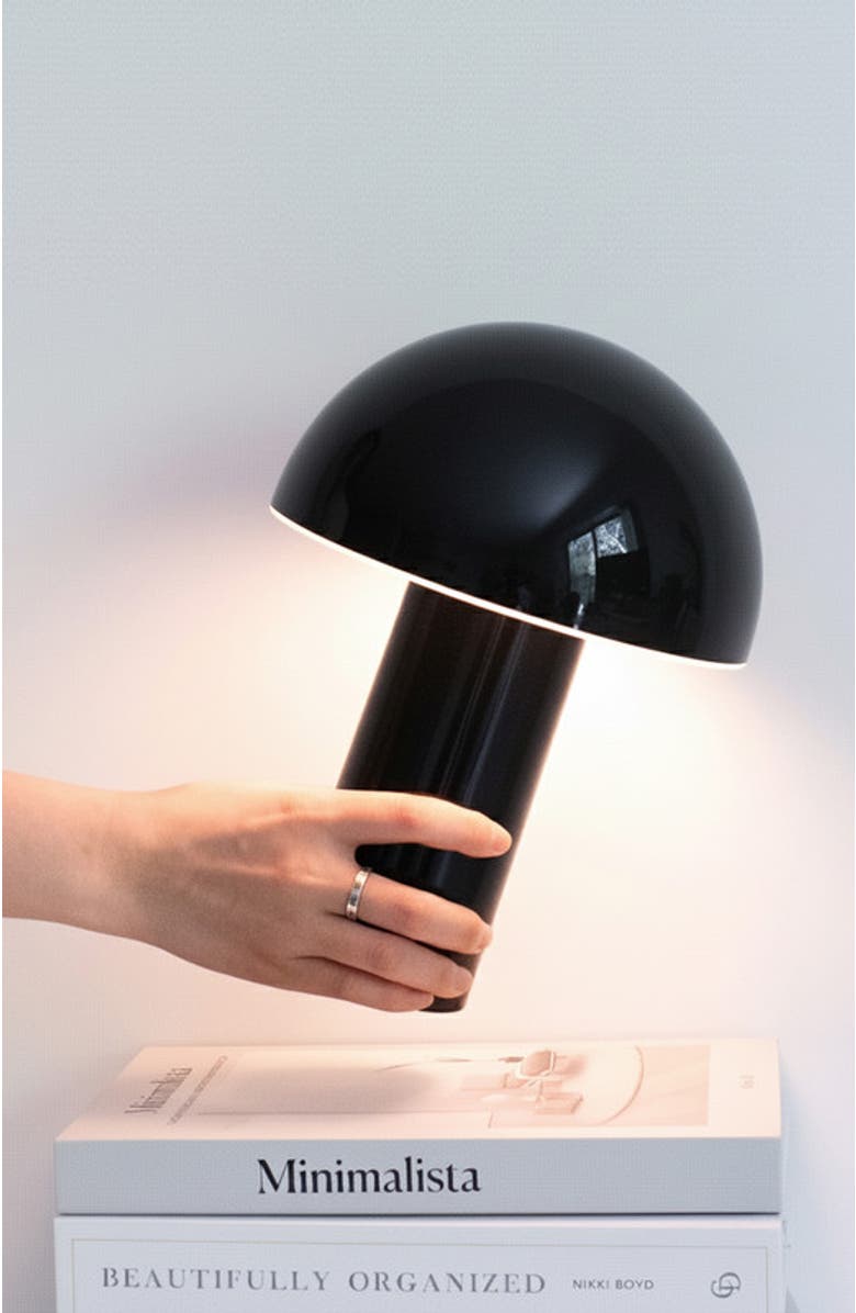 Brightech Celia 10" Portable Touch-Controlled Outdoor Patio Mushroom Table Lamp, Alternate, color, Black