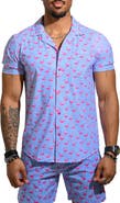 Maceoo Beachflamingo Blue Cotton Camp Shirt