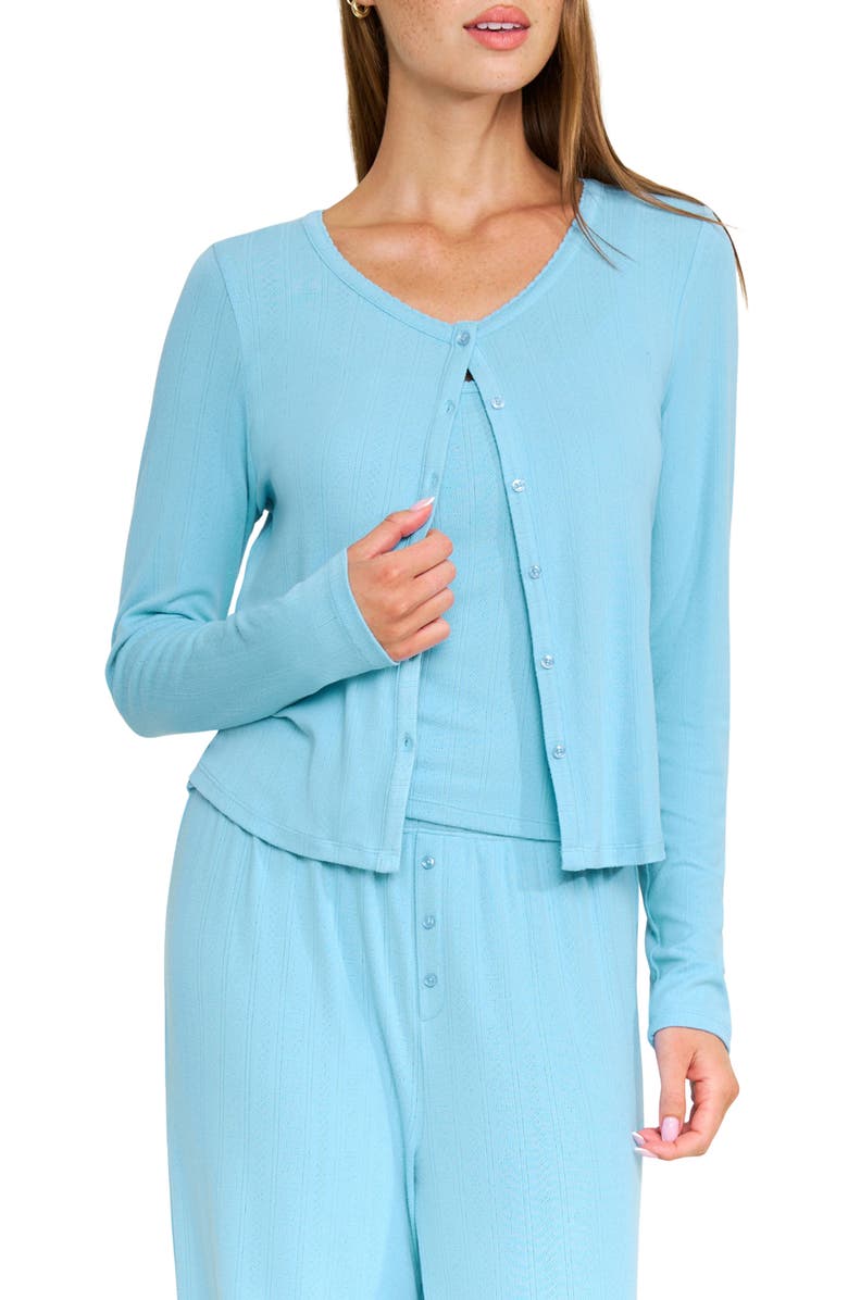 Honeydew Blissful Pointelle Cardigan, Main, color, Ocean