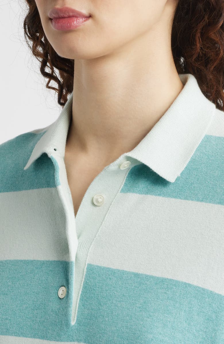 Wyeth Stripe Cotton & Cashmere Polo Sweater, Alternate, color, Azure