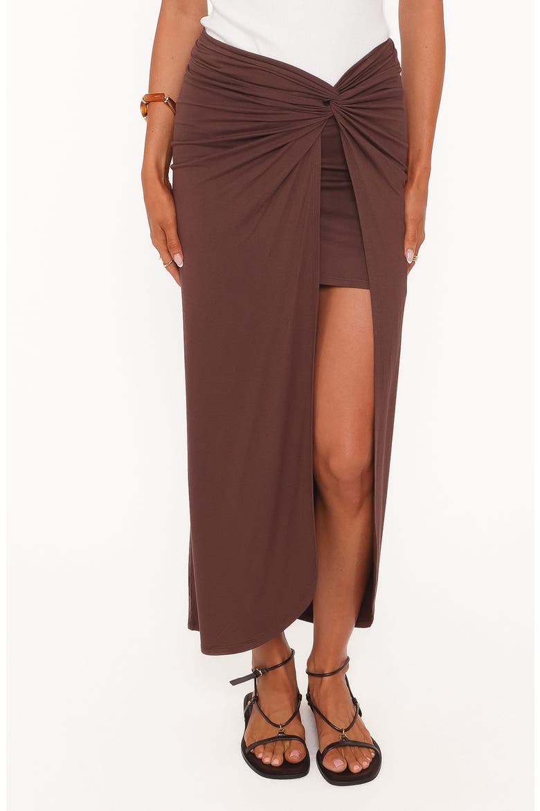 Cassandra Sarong Midi Skirt, Alternate, color, DARK BROWN