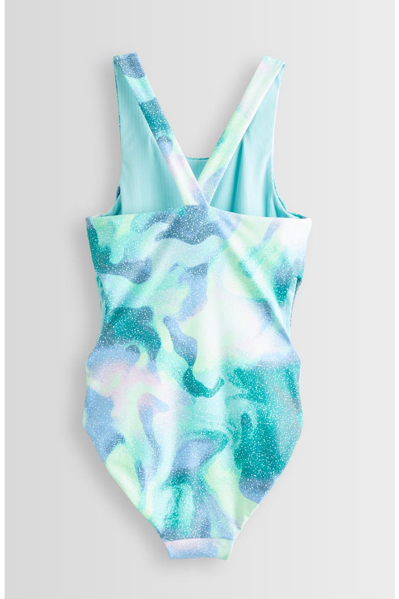 Kids' Reversible One-Piece Swimsuit, Alternate, color, TEAL TURQUOISE STATIC TIE DYE