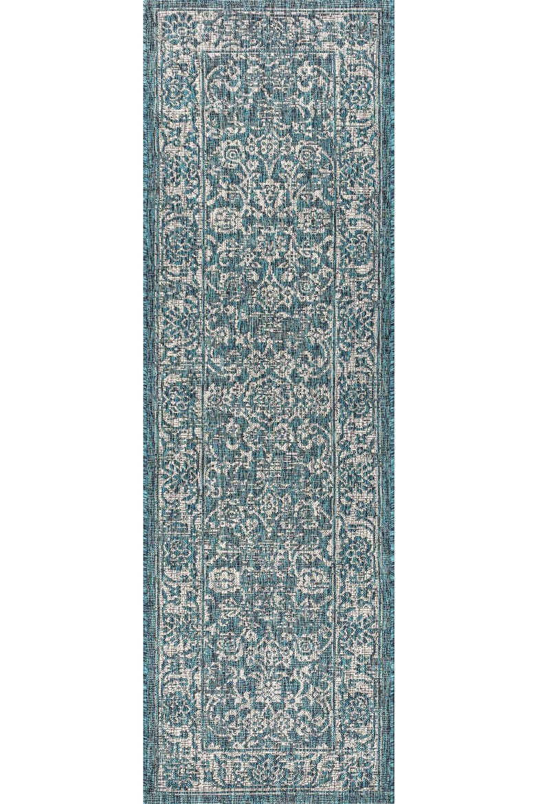 Tela Bohemian Textured Weave Floral Indoor/Outdoor Area Rug, Alternate, color, Teal/Gray