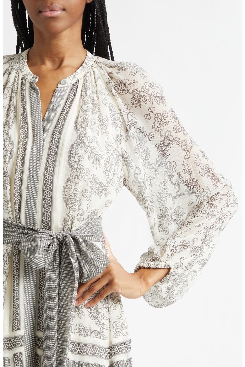 Halley Mixed Print Long Sleeve Silk Dress, Alternate, color, BONE/ BLACK FLORAL