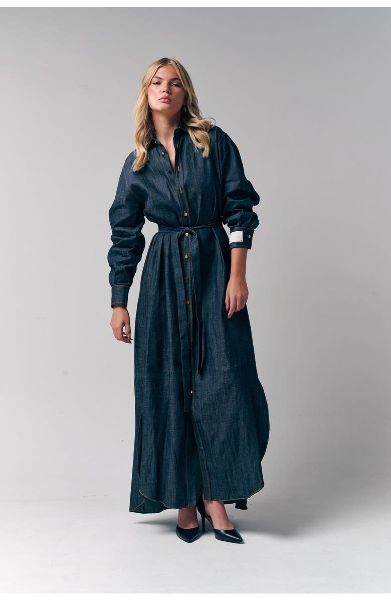 Le Fafo Maxi Belted Denim Shirtdress, Main, color, 