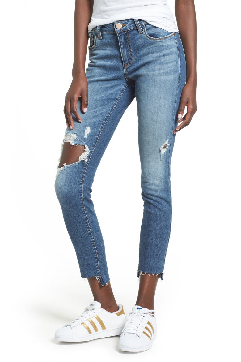 Ripped Step Hem Skinny Jeans, Main, color, DESTROY RINSE WASH
