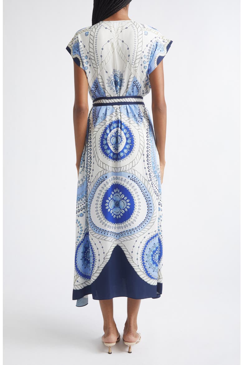 Heidi Scarf Print Belted Midi Dress, Alternate, color, IVORY/ BLUE