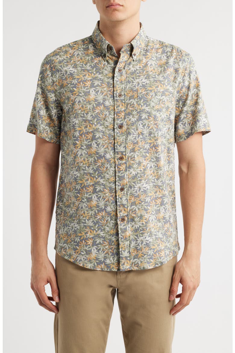 Breeze Short Sleeve Button-Down Shirt, Main, color, DARK JUNGLE PALM