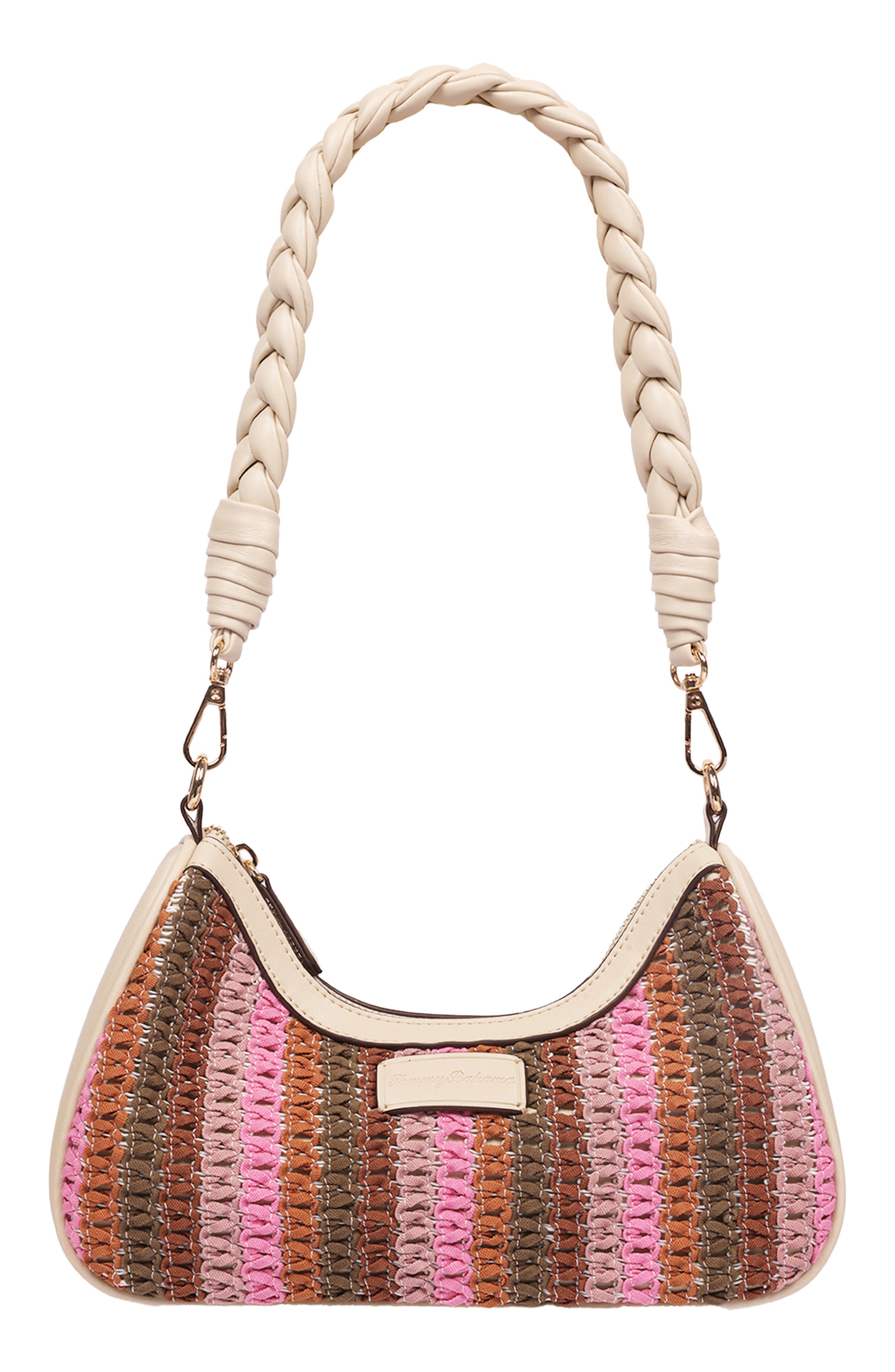 Tommy Bahama Woven Ribbon Zip Top Shoulder Bag, Alternate, color, Cream