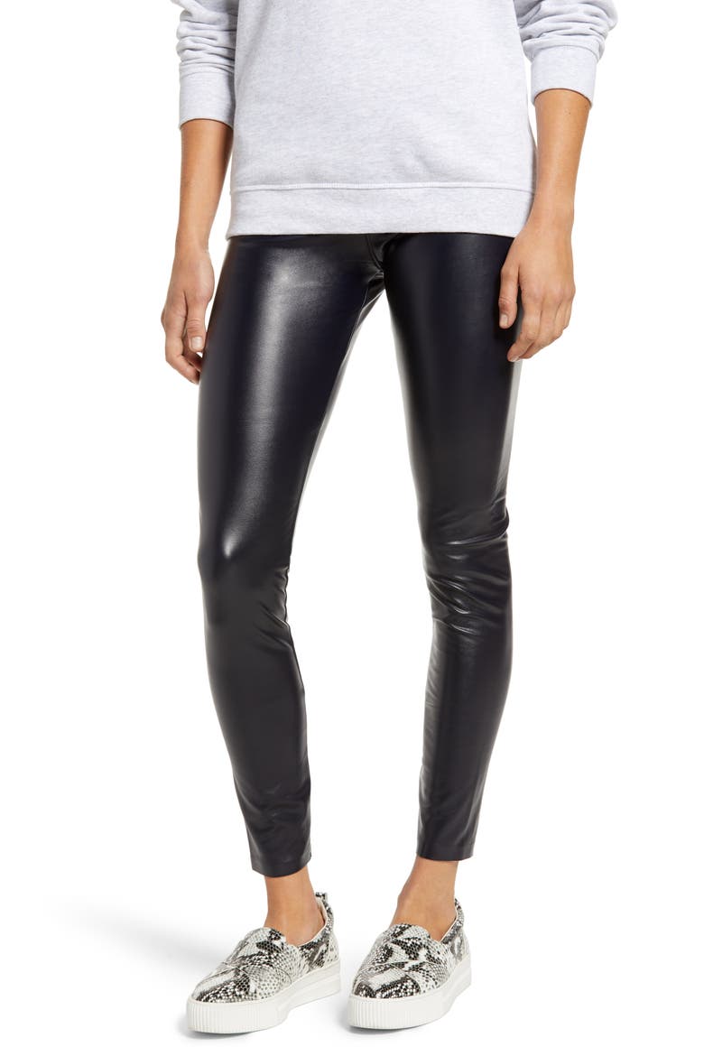 Faux Leather High Waist Leggings, Main, color, NAVY