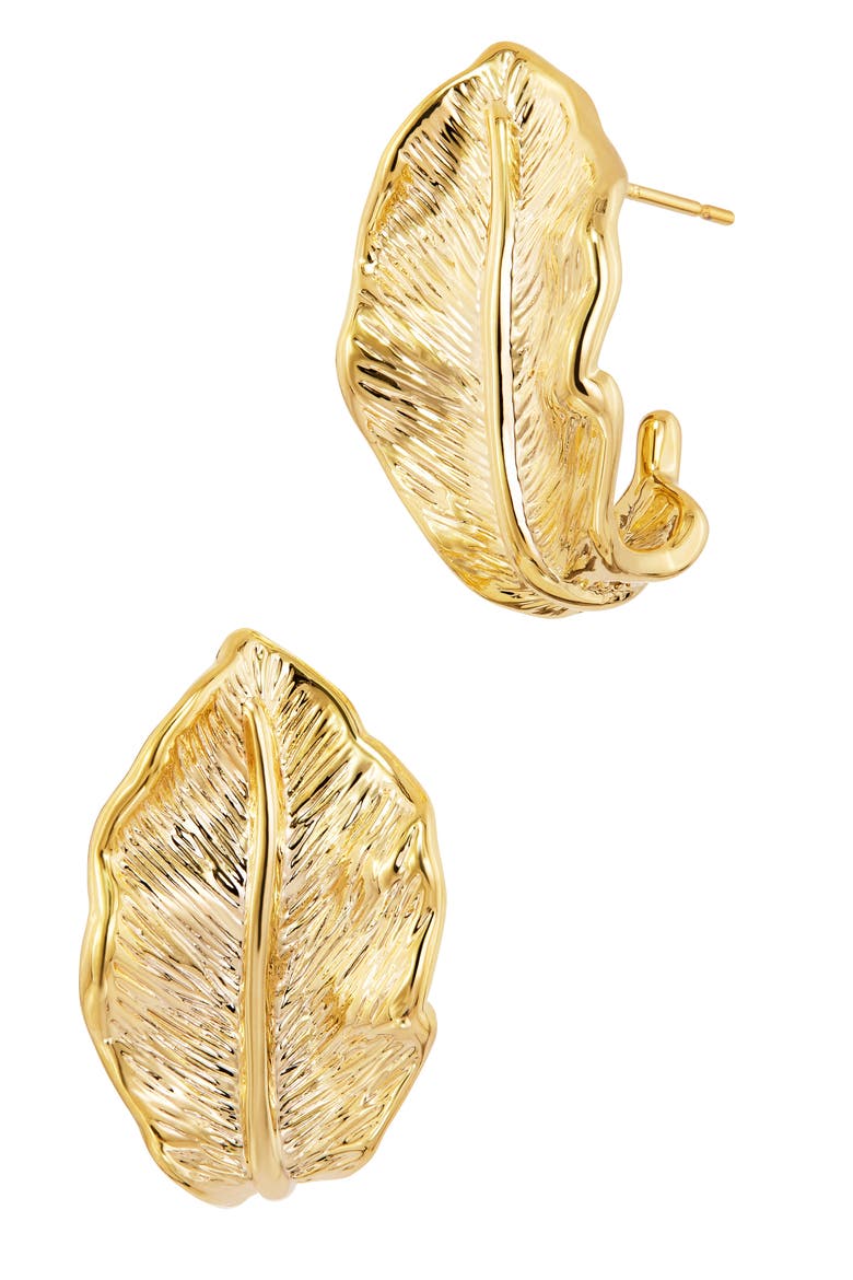 Leaf Hoop Earrings, Main, color, YELLOW