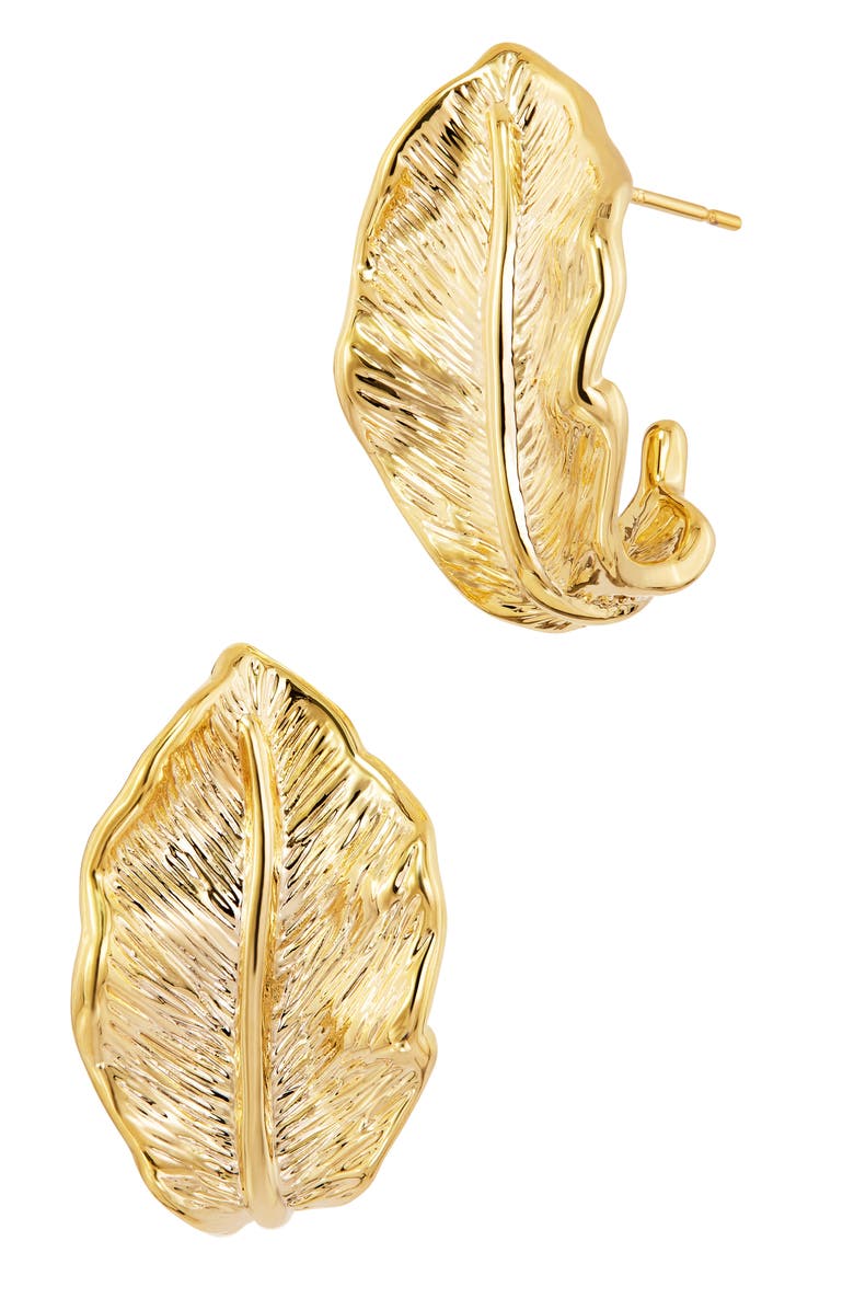 SAVVY CIE JEWELS Leaf Hoop Earrings, Main, color, Yellow