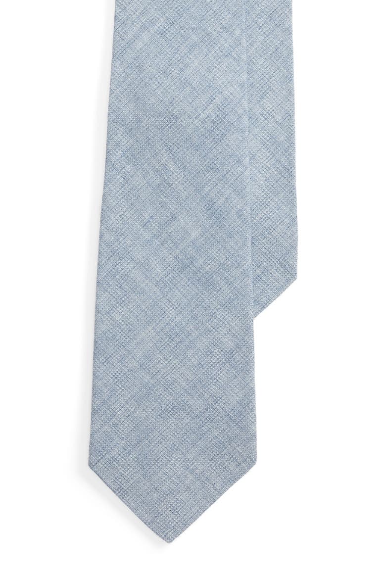Light Blue Mélange Linen & Viscose Tie, Main, color, BLUE