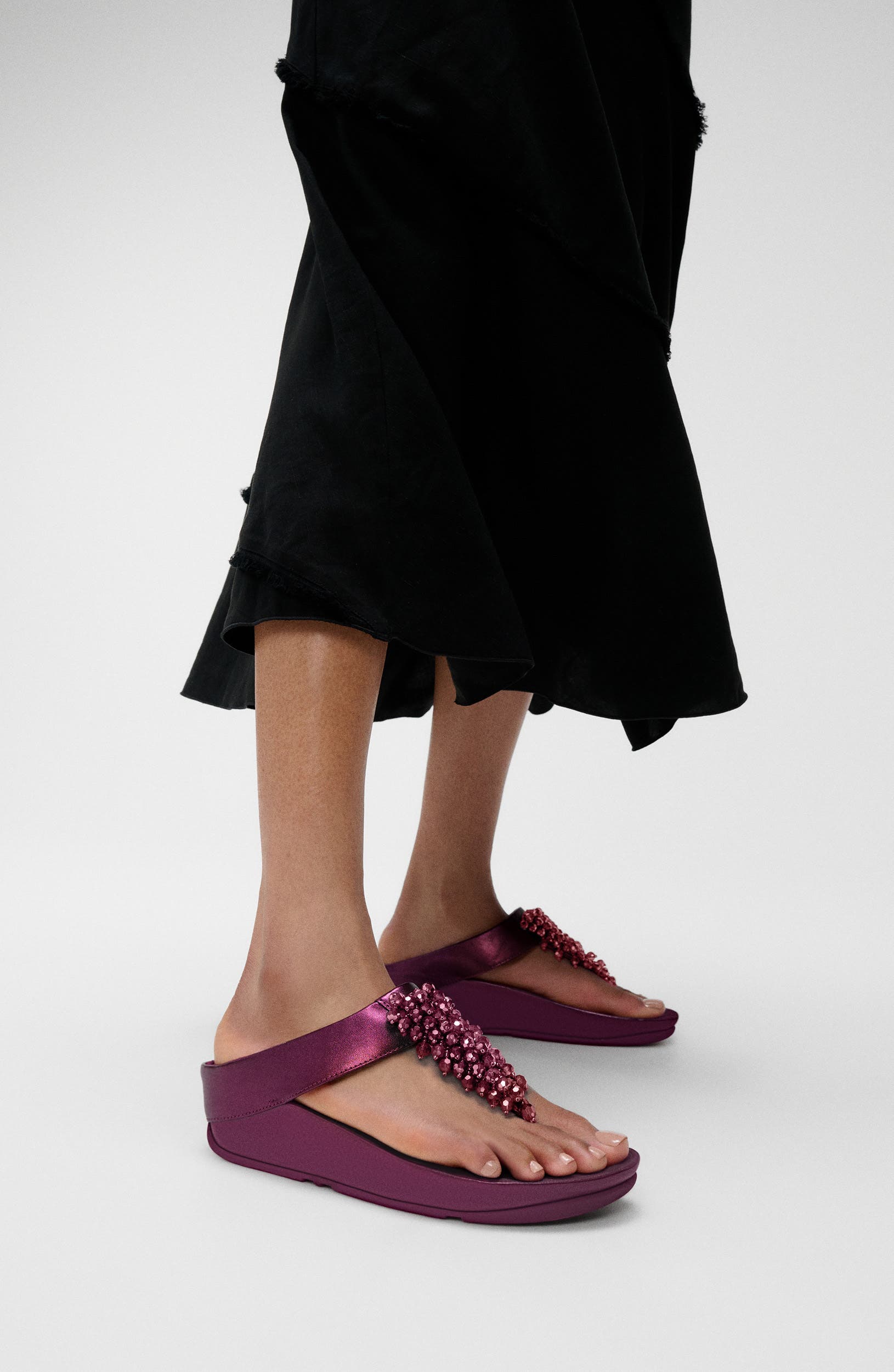 Rumba Iridescent Beaded Post Toe Wedge Sandal, Alternate, color, METALLIC RUBY