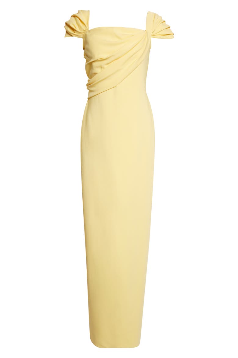 Draped Stretch Cady Column Gown, Alternate, color, BUTTER