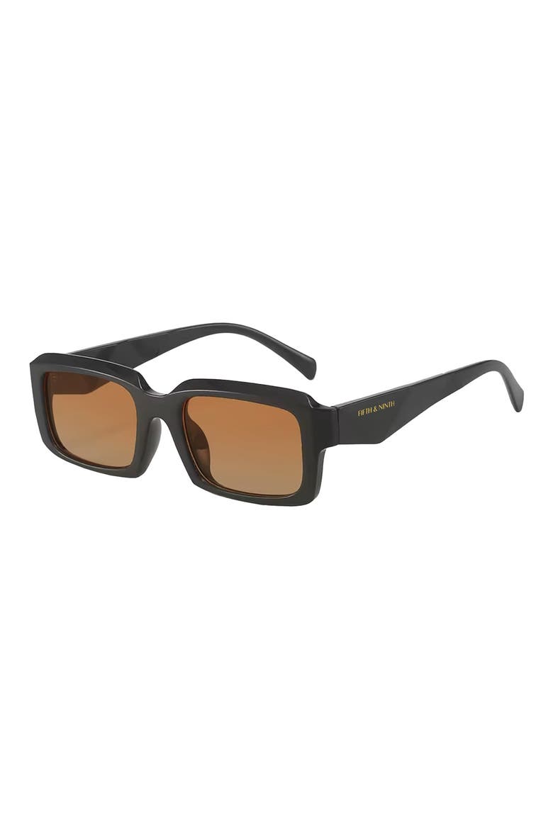 Danni 70mm Oversize Polarized Rectangular Sunglasses, Alternate, color, BLACK/GRADIENT BROWN