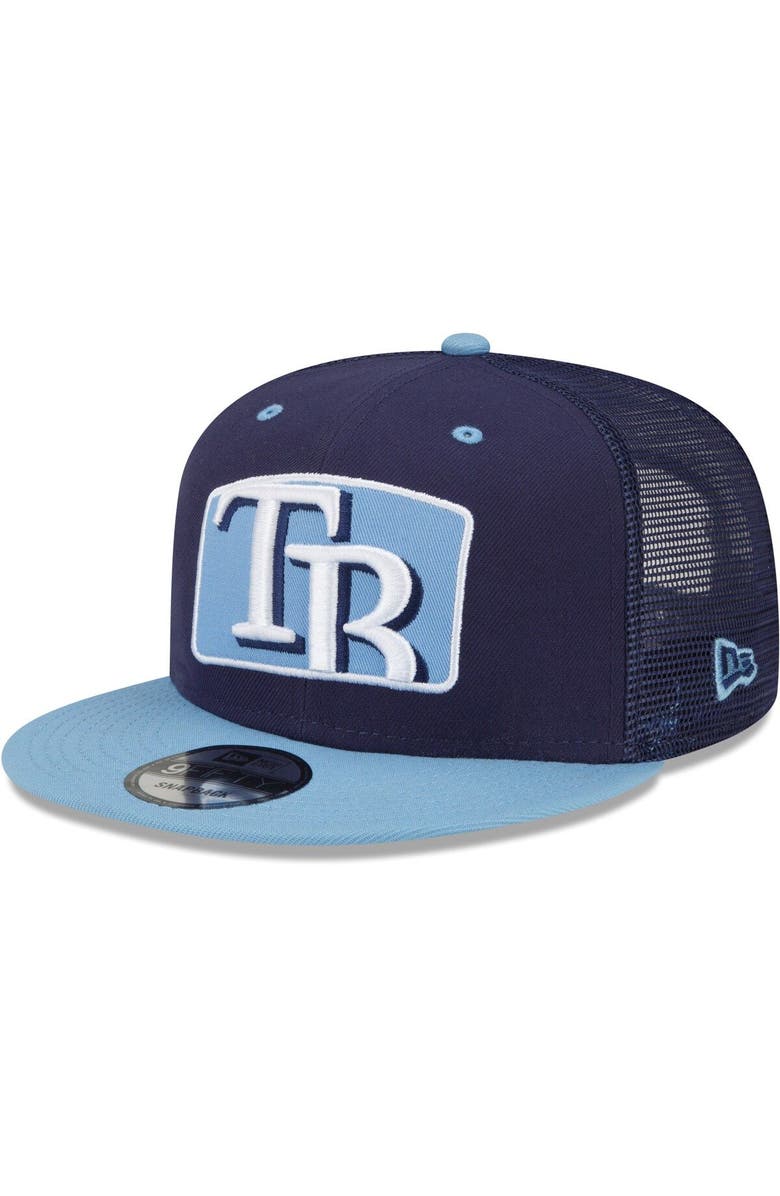 New Era Men's New Era Navy/Light Blue Tampa Bay Rays Logo Zoom Trucker 9FIFTY Snapback Hat, Main, color, 