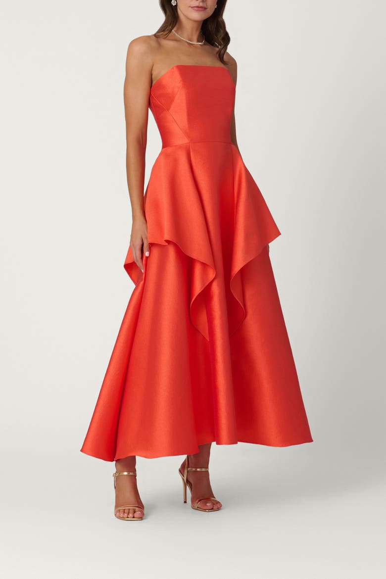 Midnight Pebbled Mikado Pippa Dress, Main, color, Poppy