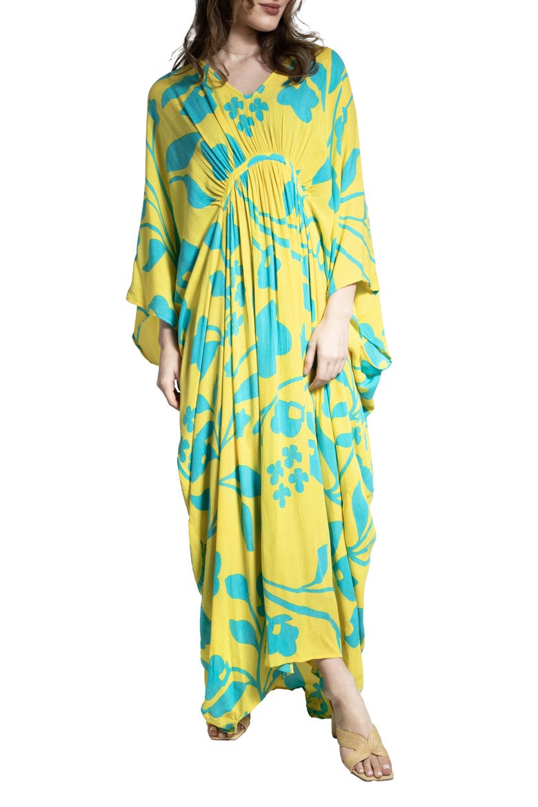 Floral Print Cover-Up Kaftan, Main, color, YELLOW