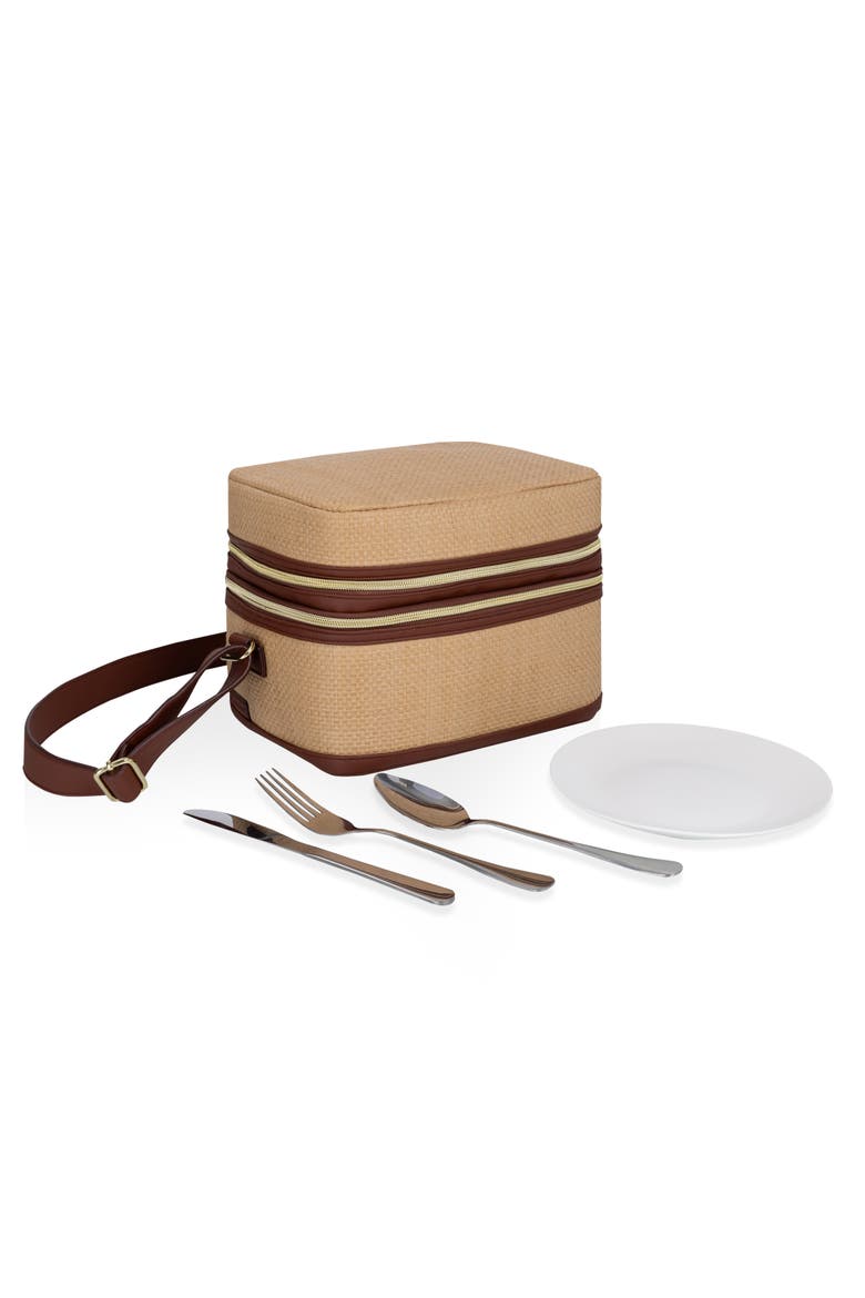 Margot Insulated Lunch Tote Bag with Utensils, Main, color, Beige with Brown Accents