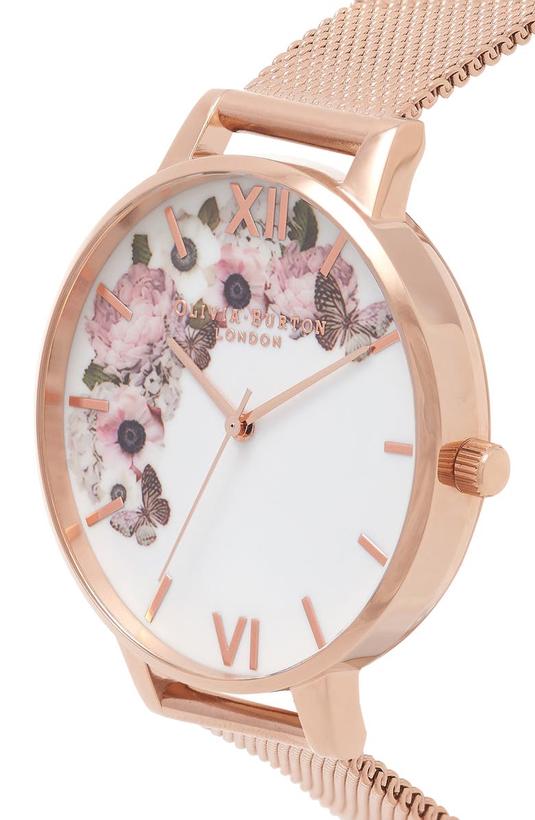 Olivia Burton Signature Florals Mesh Bracelet Watch, 38mm, Alternate, color, 