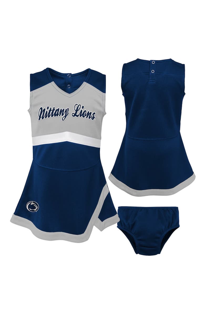Outerstuff Girls Preschool Navy Penn State Nittany Lions Two-Piece Cheer Captain Jumper Dress & Bloomers Set, Main, color, 