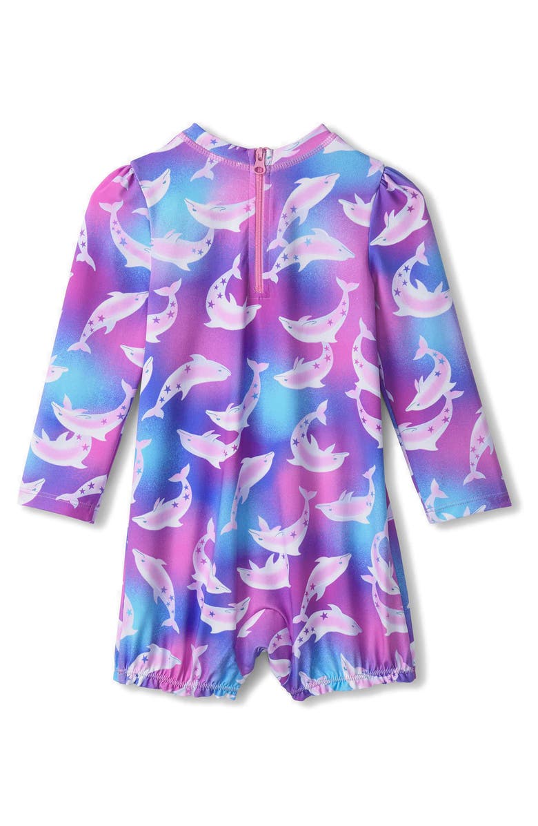 Hatley Airbrush Dolphins Long Sleeve Rashguard Swimsuit, Alternate, color,
