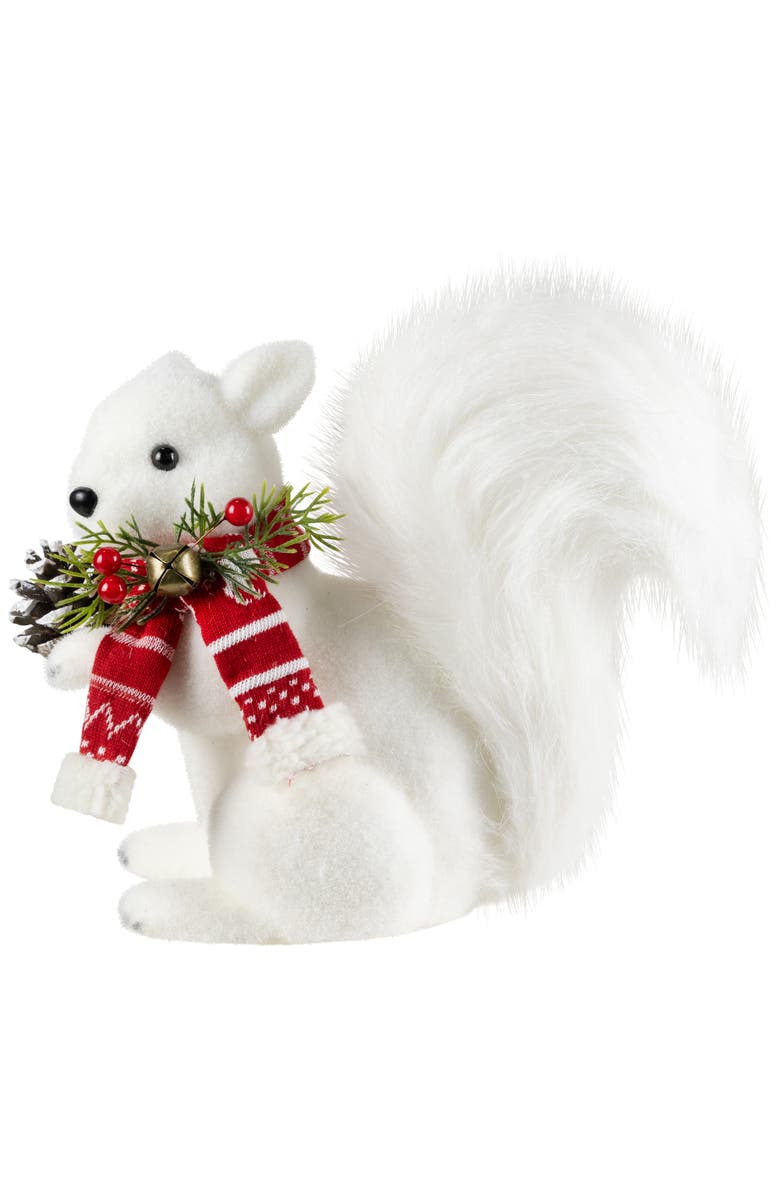 Northlight Winter Squirrel with Pinecone and Bell Christmas Figurine - 9" - White, Alternate, color, White