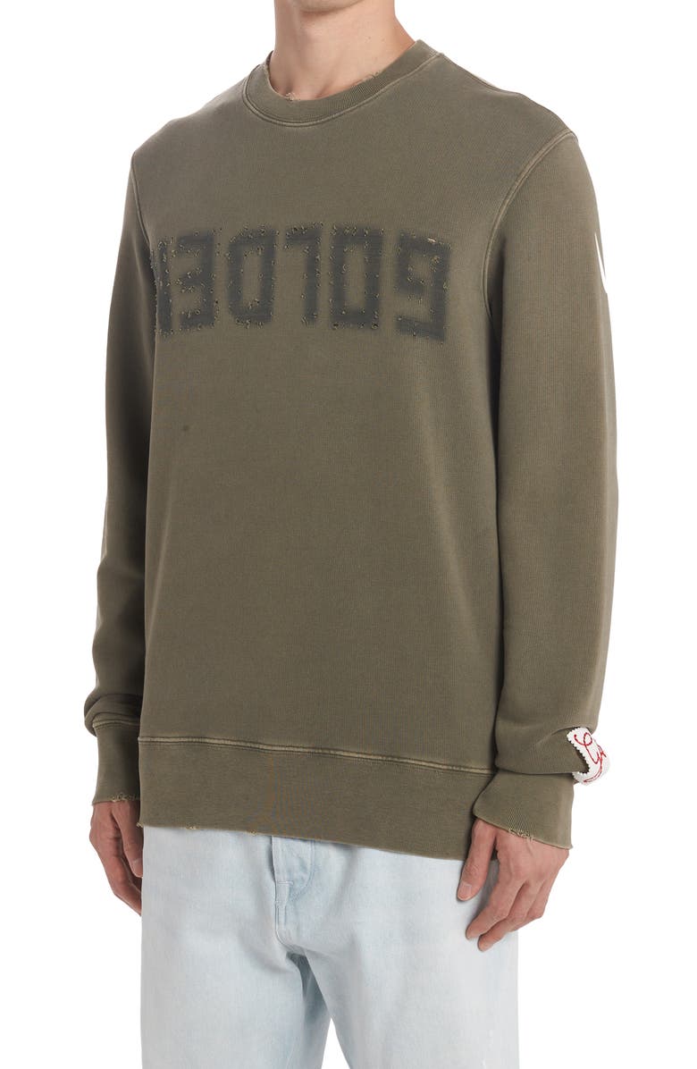 Golden Goose Distressed Logo Graphic Sweatshirt, Alternate, color, Dusty Olive
