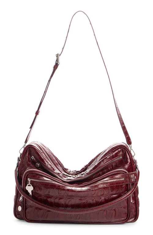 Acne Studios Camero Croc Embossed Leather Shoulder Bag In Burgundy