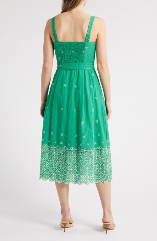 Julia Jordan Embroidered Cotton Midi Sundress In Green