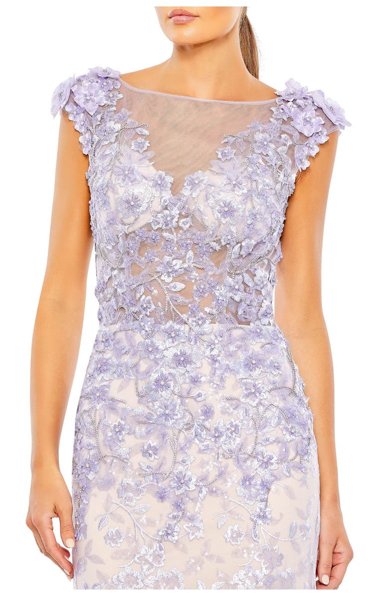 Mac Duggal Embellished Cap Sleeve Cowl Neck Trumpet Gown, Alternate, color, Lilac Nude