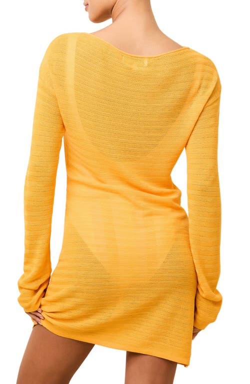 Solid & Striped The Nicki Rib Long Sleeve Linen Blend Cover-up Dress In Mango