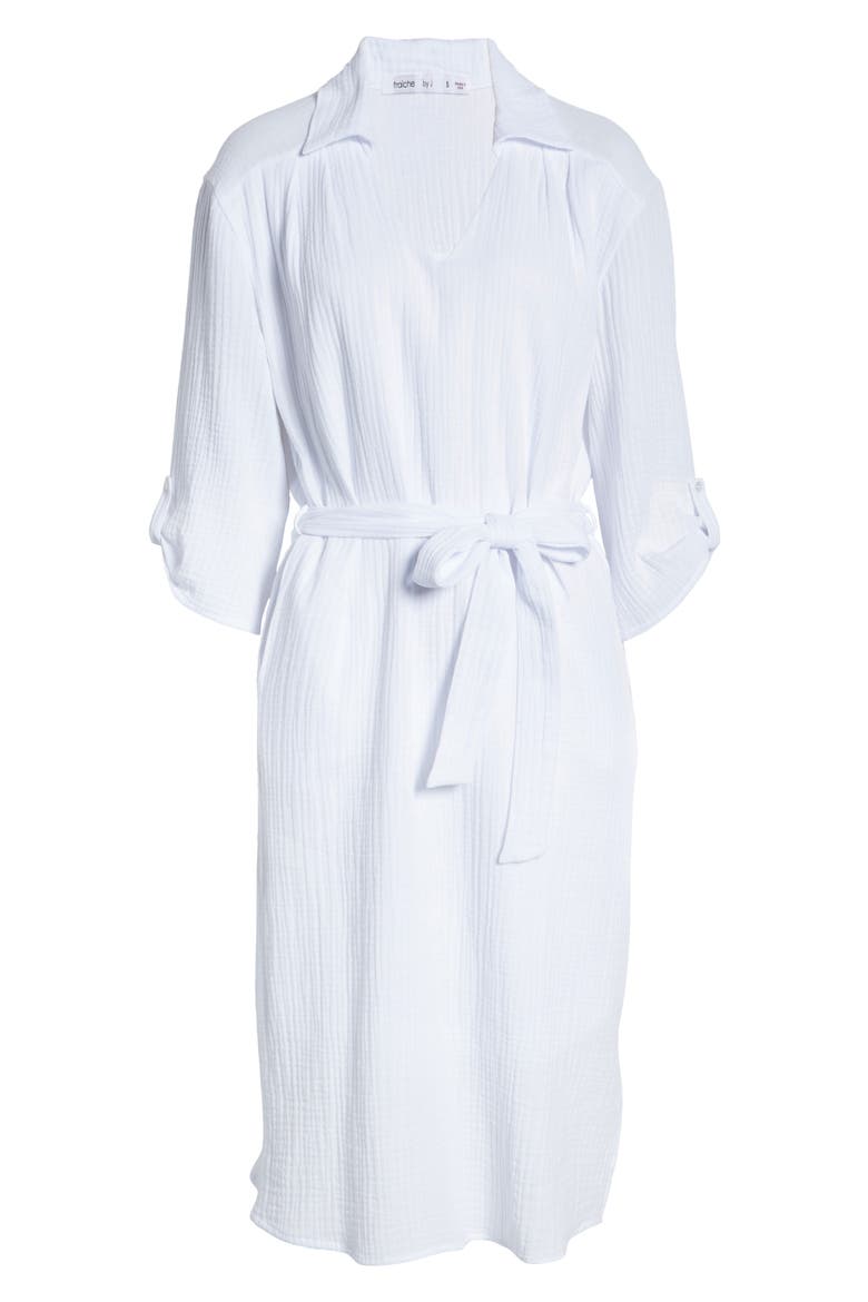 Textured Midi Shirtdress, Alternate, color, WHITE